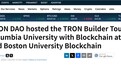 波场TRON携手哥伦比亚大学与波士顿大学区块链社团举办 TRON Builder Tour 活动