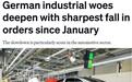 德国8月份工业新订单环比下降5.8% 专家认为德国经济难以在短期内复苏