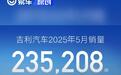 吉利汽车5月销量235208辆 新能源销量/渗透率创新高