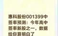 惠科股份001399中签率预测 今年高中签率新股之一，数据给你算明白
