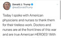 特朗普罕见致谢美国医护人员被吐槽：光说不做