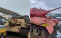 捷克呼吁民众上缴武器 有人开来一辆粉红T-34坦克