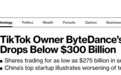 持续遭多名美政客攻击 TikTok母公司字节估值缩水四分之一