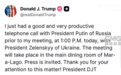 会晤泽连斯基前，特朗普与普京通话