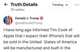 特朗普威胁苹果：若iPhone不在美国制造，将对苹果征收25%的关税