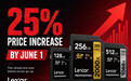 消息称雷克沙存储卡产品6月1日起涨价，涨幅最高25%