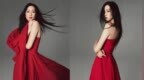佘诗曼红裙翻飞秀美肩 黑发飘扬利落<em>女王</em><em>范</em><em>儿</em>