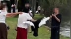 女子抓黑天鹅脖子摆拍，景区回应