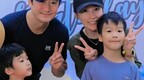 谢楠两个儿子追看亚运乒乓球男单 戴发带画画为运动员应援