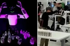 特斯拉Optimus人形机器人演示时摔倒，手忙脚乱“摘头显”露了馅