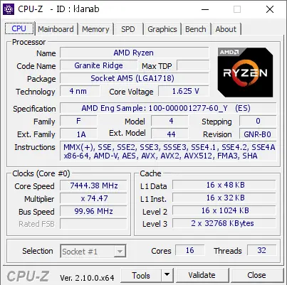 Zen5超频新记录！AMD锐龙9 9950X全16核飚到7.45GHz、9900X 7.4GHz