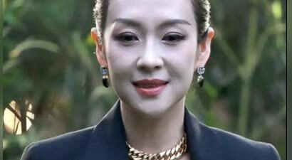 46岁章子怡参加活动，盘发+黑西装似女企业家，眼神带着一股狠劲