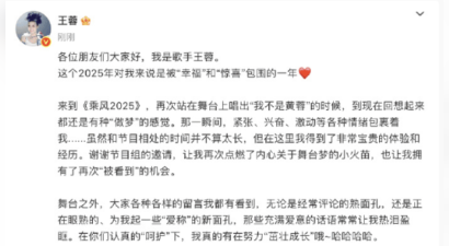 王蓉官宣报名《歌手 2025》：这个舞台我崇敬且憧憬