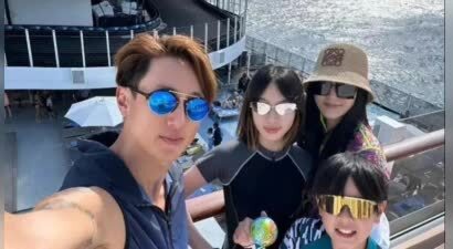 吴尊一家坐8层邮轮度假，在船上打网球，开卡丁车，14岁女儿超美