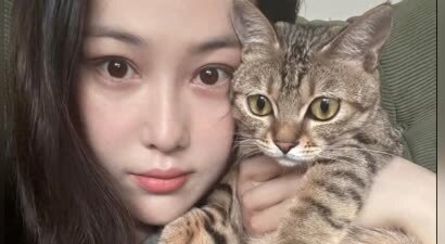 张馨予晒家中2猫1狗，何捷穿大裤衩出镜，给小猫梳毛非常温柔