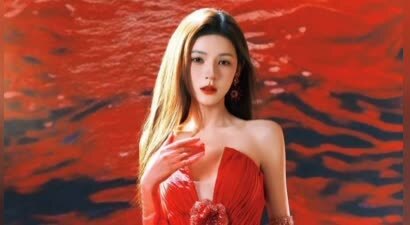 张予曦惊艳红色抹胸裙，神秘梦幻气质温婉