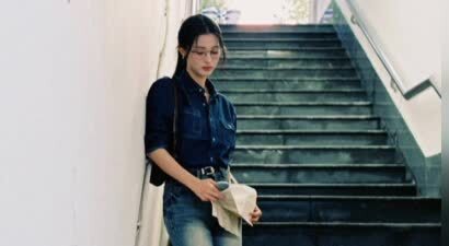 王楚然戴眼镜似高智学姐 气质清冷身材比例优越