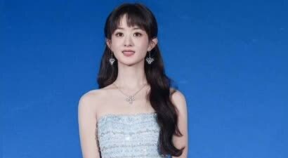 赵丽颖蓝色抹胸裙气质优雅