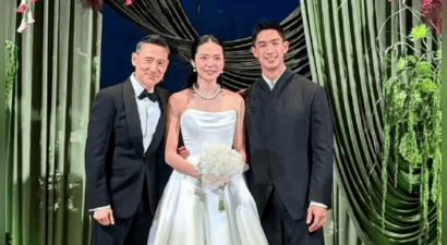 张学友穿西装参加干儿子婚礼，满脸笑容帅气潇洒