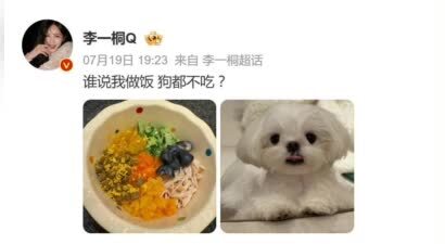 演员李一桐发文：“谁说我做饭狗都不吃？”