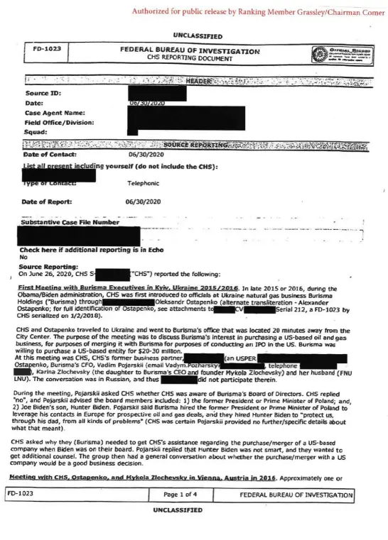共和党议员公开重磅FBI线人文件，显示拜登父子从乌克兰寡头受贿