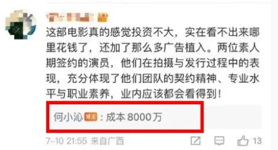 于适新片成本被曝为8000万 上映7天仅获4000万票房封面图