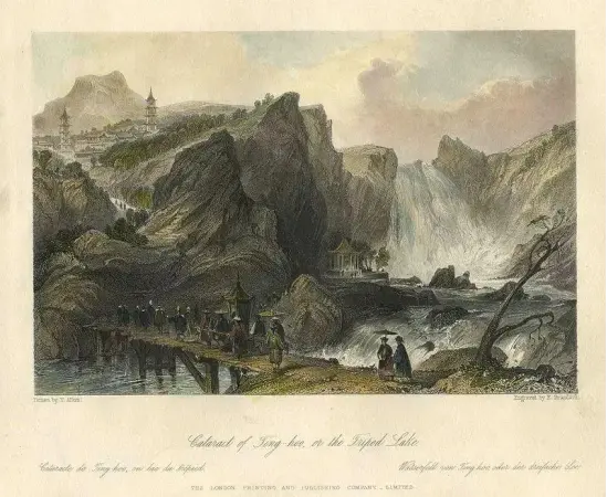 托马斯·阿罗姆铜版画“肇庆鼎湖瀑布”（1859）