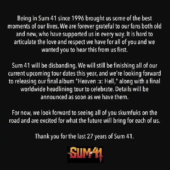 Sum 41宣布解散