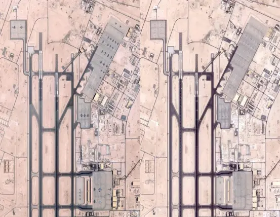 2025年6月5日（左）和6月19日（右）美军乌代德空军基地卫星图像。