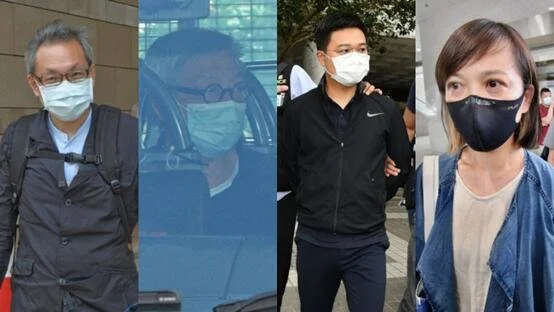 由左至右：《苹果日报》前高层张剑虹、冯伟光、罗伟光及陈沛敏 。（图片来源：香港星岛网）