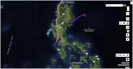 2022年4月4日，两架美商业外包服务商飞机，两支“高空气球”，一架“鱼鹰”在菲律宾上空活动。（图片来源:觅熵科技）