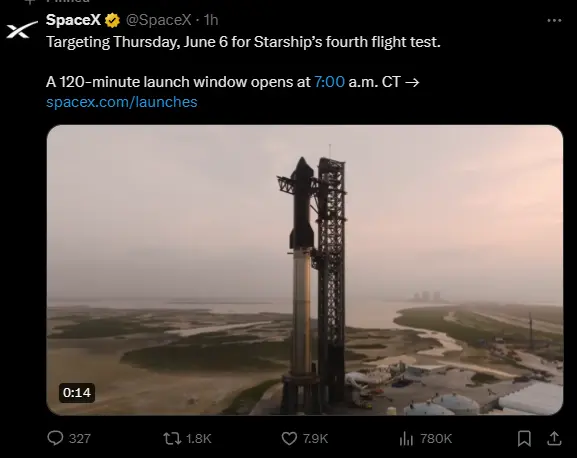 人类史上最强火箭！马斯克SpaceX宣布星舰明晚第4次试飞