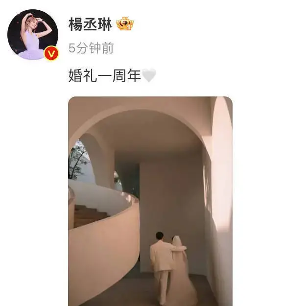 杨丞琳晒与李荣浩婚纱背影图 庆祝两人婚礼一周年