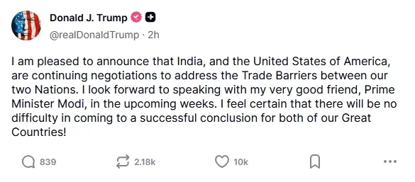 口风变了！特朗普：期待和我非常好的朋友莫迪对话