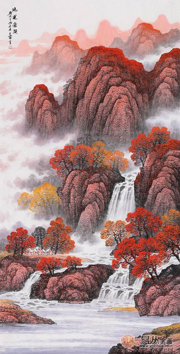 王宁四尺竖幅国画山水画佳作《鸿运当头》【作品来源:易从网】