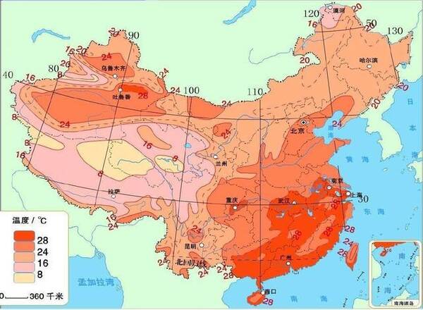 全国夏季气温分布图图片