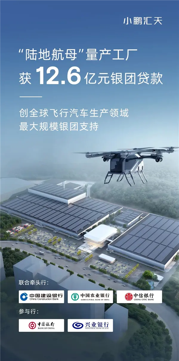 五家银行共计12.6亿！小鹏飞行汽车工厂获最大银团贷款