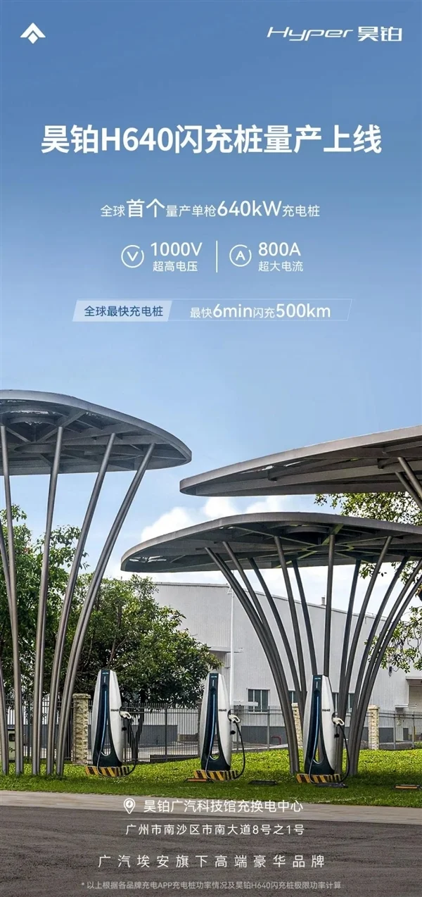充電6分鐘續航500公里！昊鉑量產上線全球首個單槍640kW充電樁