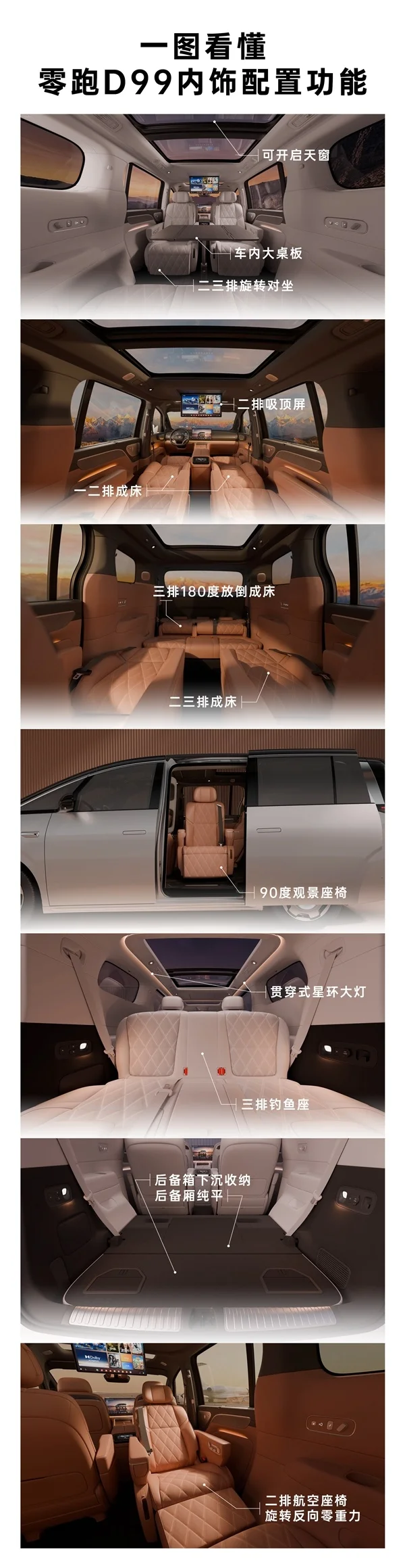 零跑又要掀桌子 全新MPV车型D99内饰发布：旋转座椅安排了