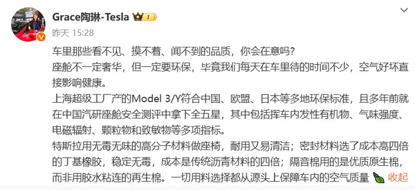 特斯拉被吐槽毛坯内饰！陶琳：新能源车座舱不一定要奢华 必须环保