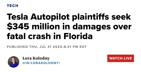 車主開(kāi)啟Autopilot發(fā)生致死事故！特斯拉被判2億美元賠償