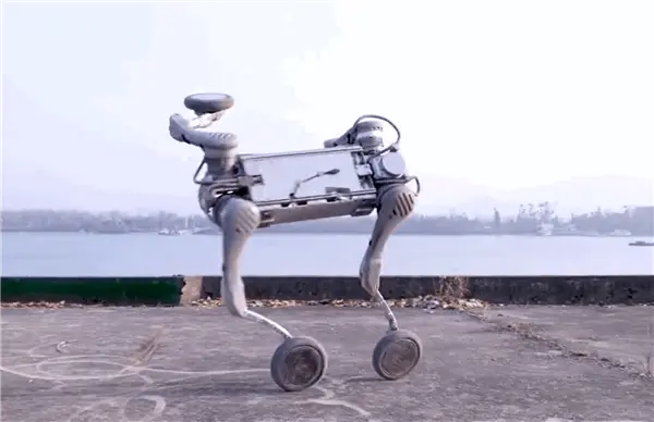 宇树科技B2-W工业轮足机器狗大秀技能：上山下水、侧空翻无所不能(图1)