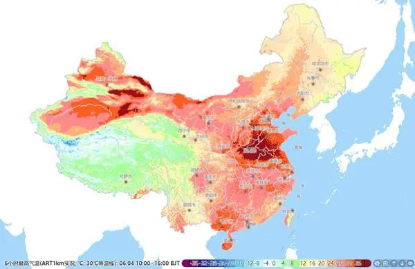 气温实况图热到发红！中国多地地表温度超60℃