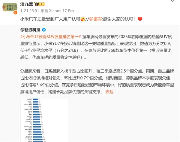 小米高管：很多懂车的汽车从业者都欣赏和喜欢小米汽车