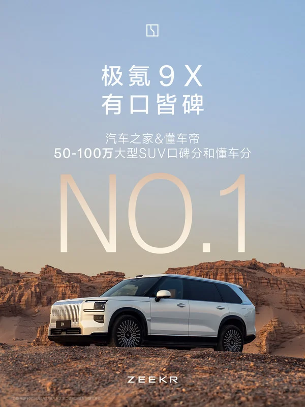 极氪9X稳居50万元以上SUV性价比榜首 连续三个月