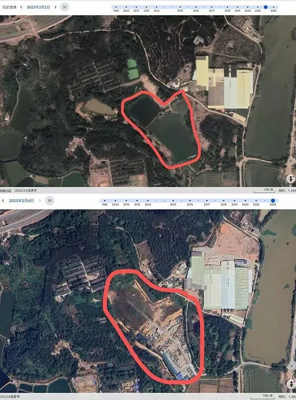 2022年3月2日和2025年2月4日的同一位置地形图
