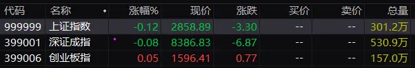 A股三大指数涨跌不一：沪指跌0.12%，维生素、游戏等板块指数跌幅居前