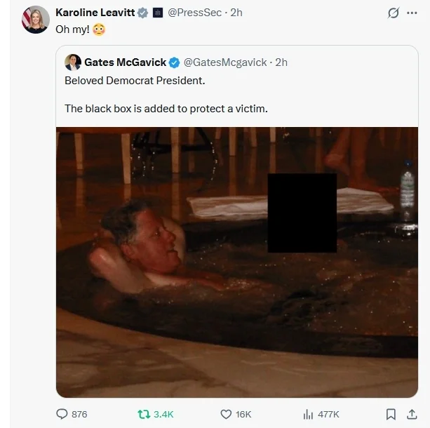 新一批爱泼斯坦档案公布，含克林顿大尺度照片，白宫发言人：我的天呐