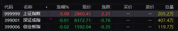 三大指数开盘涨跌不一：沪指高开0.08%，有色金属、油气等板块指数涨幅居前