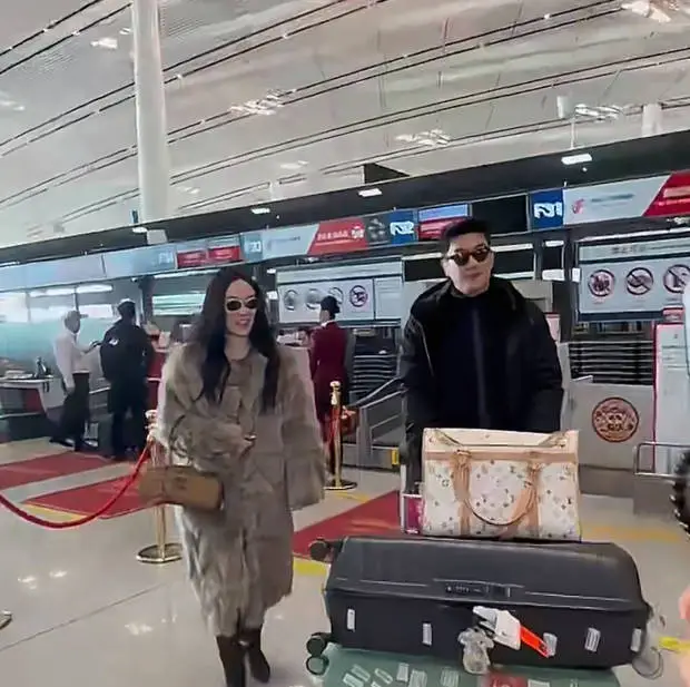 霍思燕杜江推行李车。